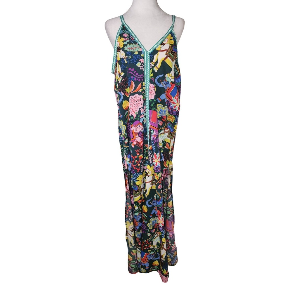 America & Beyond Maxi Dress Colorful Print Sleeveless Vacation Summer  Size L
